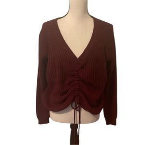 Love Tree Deep Red Maroon V-Neck Cinched Tie Front Sexy Sweater Size Medium